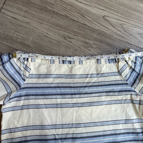 Lemlem Halima Crop Top Striped Off The Shoulder Linen/Cotton Off White/Blue SZ M - Picture 13 of 16